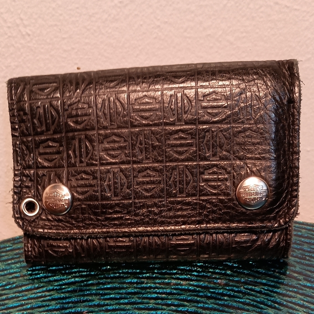Harley Davidson Black Embossed Trifold Leather Wallet